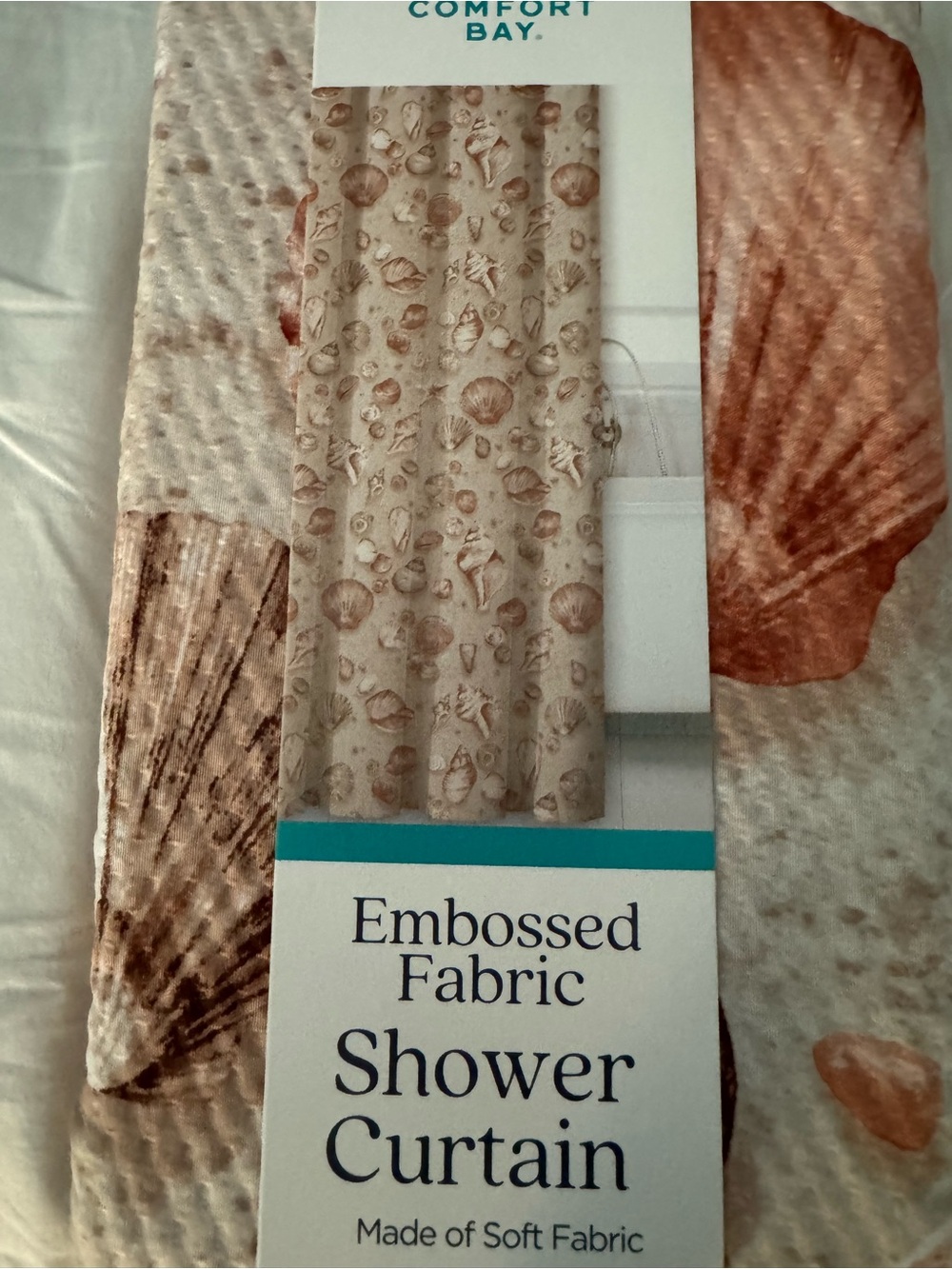 Comfort Bay Embossed Fabric Shower Curtain in Beige and Tan